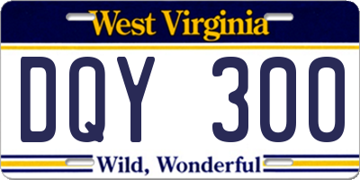 WV license plate DQY300