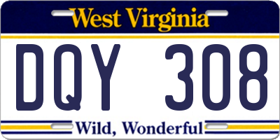WV license plate DQY308