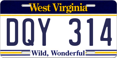 WV license plate DQY314