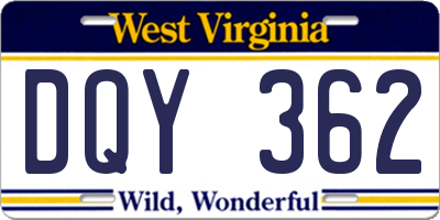 WV license plate DQY362