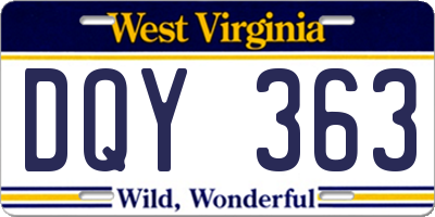 WV license plate DQY363
