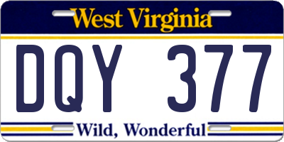 WV license plate DQY377