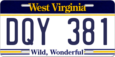 WV license plate DQY381