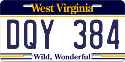WV license plate DQY384