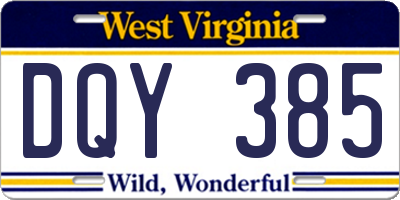 WV license plate DQY385