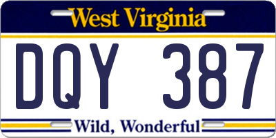 WV license plate DQY387