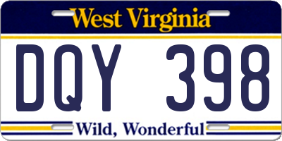 WV license plate DQY398