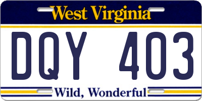 WV license plate DQY403
