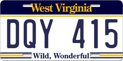 WV license plate DQY415