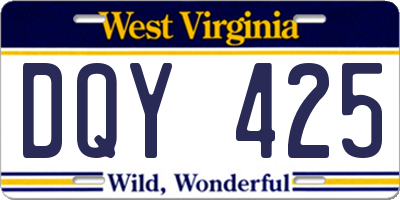 WV license plate DQY425