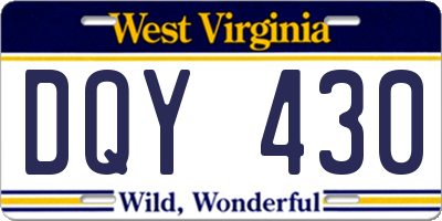 WV license plate DQY430