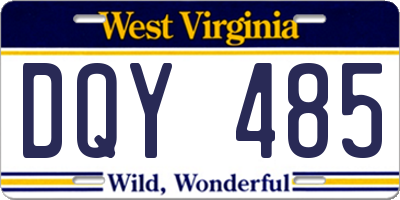 WV license plate DQY485