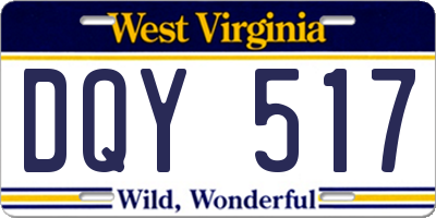 WV license plate DQY517