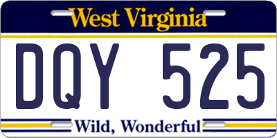 WV license plate DQY525