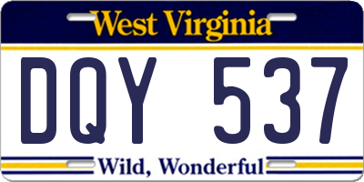 WV license plate DQY537