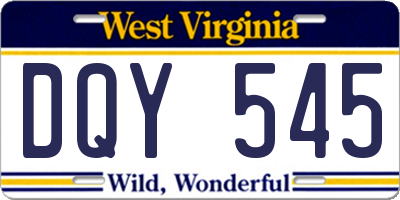 WV license plate DQY545