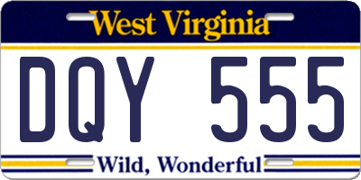 WV license plate DQY555
