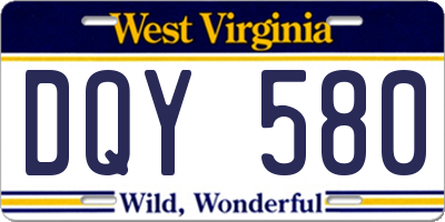 WV license plate DQY580