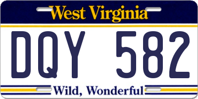 WV license plate DQY582