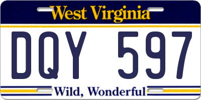 WV license plate DQY597