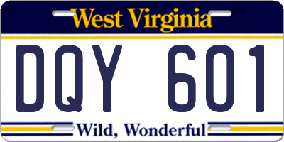 WV license plate DQY601