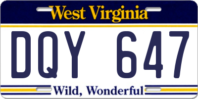 WV license plate DQY647