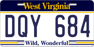 WV license plate DQY684