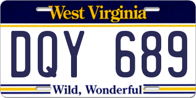 WV license plate DQY689