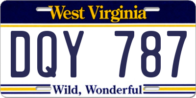 WV license plate DQY787