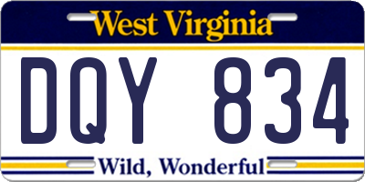 WV license plate DQY834