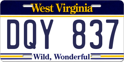 WV license plate DQY837