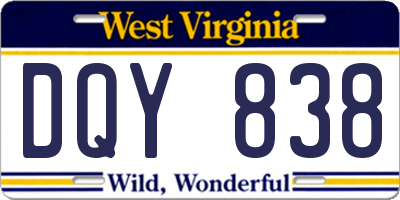 WV license plate DQY838