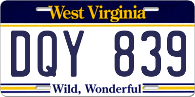 WV license plate DQY839