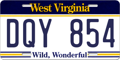 WV license plate DQY854