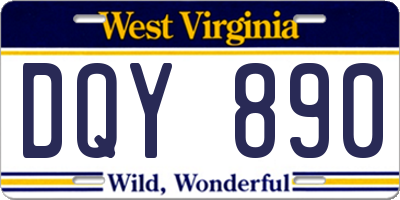 WV license plate DQY890