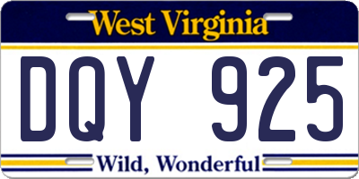 WV license plate DQY925