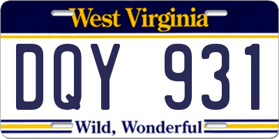 WV license plate DQY931
