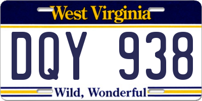 WV license plate DQY938