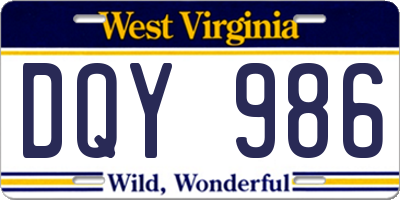 WV license plate DQY986