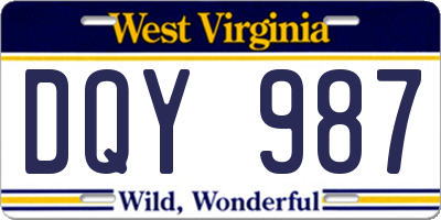 WV license plate DQY987