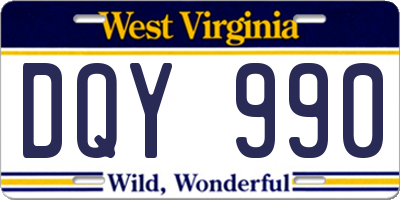 WV license plate DQY990