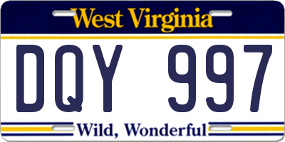 WV license plate DQY997