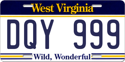 WV license plate DQY999