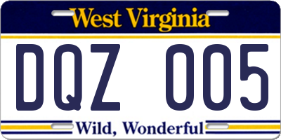WV license plate DQZ005