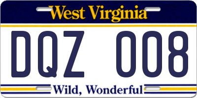 WV license plate DQZ008