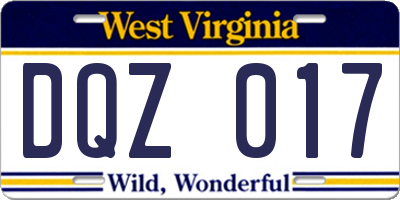 WV license plate DQZ017