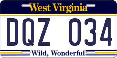 WV license plate DQZ034