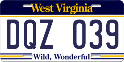 WV license plate DQZ039