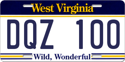 WV license plate DQZ100