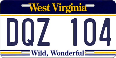 WV license plate DQZ104